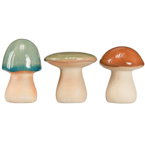 Article Décoration champignons en céramique marron vert bleu décoration automne H6-7.5cm 3 pcs