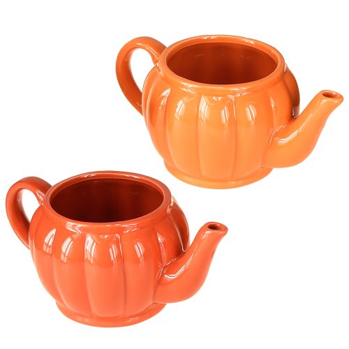 Floristik24 Pot de fleurs en céramique théière orange assorti 21,5 × 13 × 10 cm 2 pièces