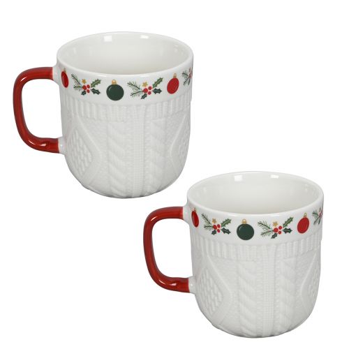 Article Tasse de Noël en céramique avec motif tricoté et décor festif 9cm - rouge-blanc 2pcs