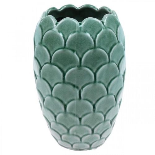 Vase Fleur Céramique Vintage Vert Craquelé Glaçure Ø15cm H22cm