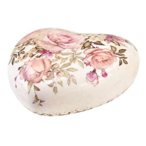 Article Coeur décoratif en céramique avec roses en faïence pour la table 10,5cm