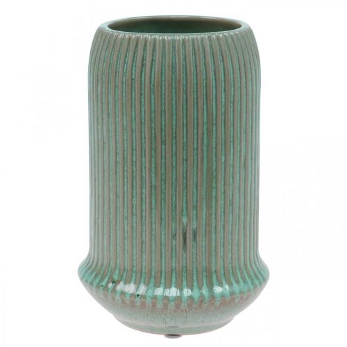Floristik24 Vase en céramique à rainures Vase en céramique vert clair Ø13cm H20cm