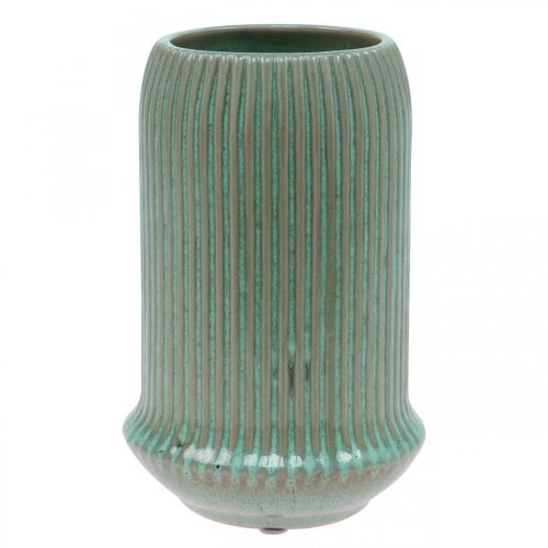 Vase en céramique à rainures Vase en céramique vert clair Ø13cm H20cm