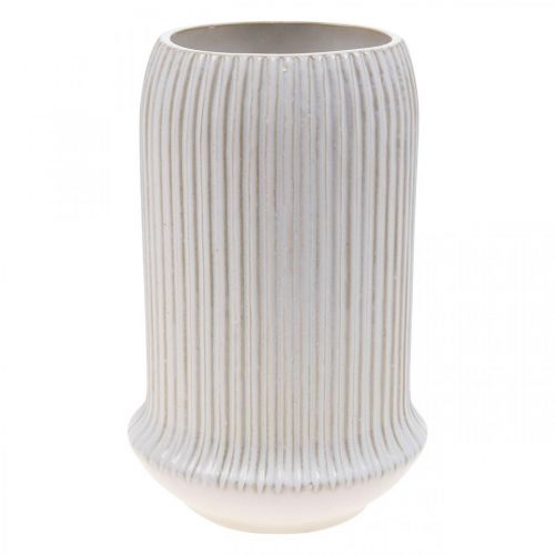 Article Vase en céramique à rainures Vase en céramique blanc Ø13cm H20cm