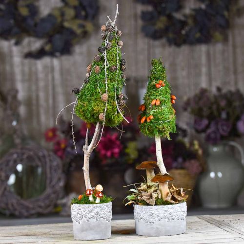 Floristik24 Vase en céramique, cache-pot avec décor chêne, cache-pot vert/blanc/gris Ø13cm H11.5cm lot de 3
