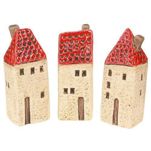 Décoration de table en céramique maisons en céramique H11cm 3 pcs