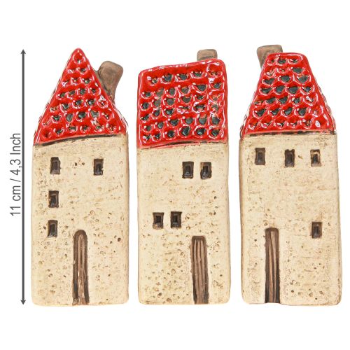Article Décoration de table en céramique maisons en céramique H11cm 3 pcs