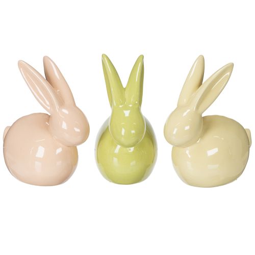 Figurine décorative de lapin en céramique pour une Pâques élégante, 11 × 6,5 × 12,5 cm, lot de 3