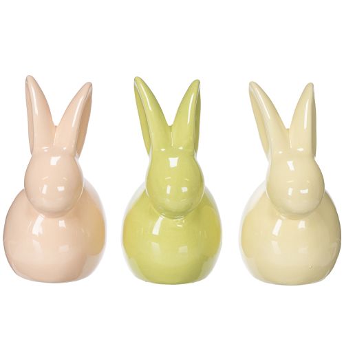 Article Figurine décorative de lapin en céramique pour une Pâques élégante, 11 × 6,5 × 12,5 cm, lot de 3