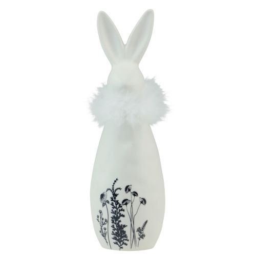 Article Lapin en céramique lapins blancs plumes décoratives fleurs Ø6cm H20.5cm