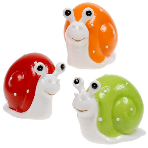 Floristik24 Escargot en céramique 6,5 cm - 7,5 cm vert, orange, rouge 6pcs