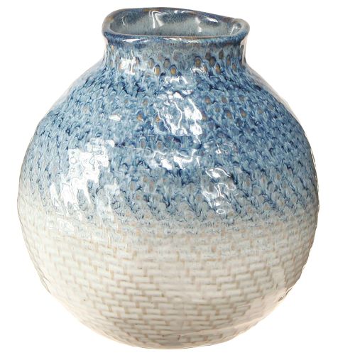 Article Vase en céramique émaillé bleu et blanc aspect tressé H18,5cm