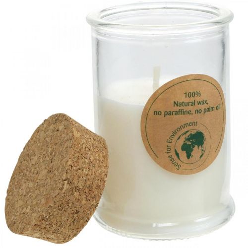 Floristik24 Bougie dans un verre cire de soja bougie de soja avec bouchon blanc Ø5.5cm H8.5cm