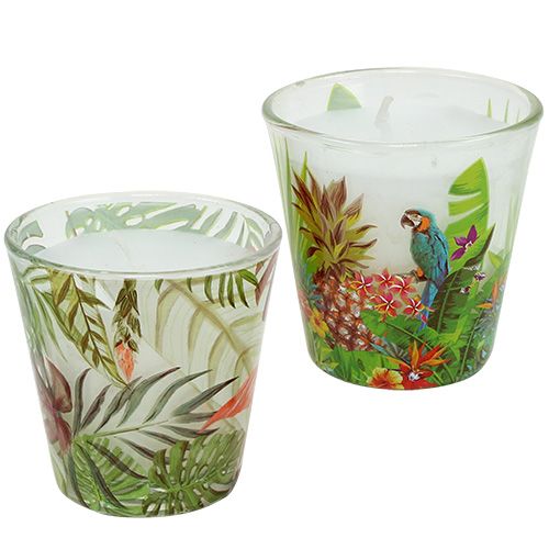 Floristik24 Bougie en verre motif tropical Ø6,5cm H6,5cm 2pcs