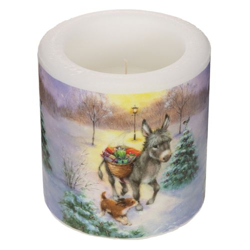 Bougie pilier 10 cm, motif paysage d'hiver avec âne et chien acheter | Floristik24.be