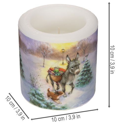 Bougie pilier 10 cm, motif paysage d'hiver avec âne et chien | Floristik24.be