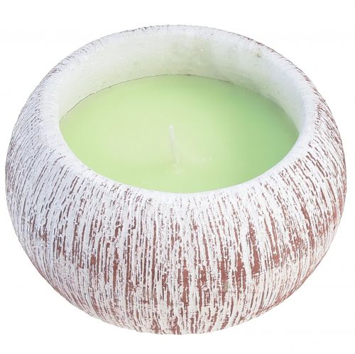 Article Bougie Citronnelle Bol Vert Céramique Blanc Marron H8cm