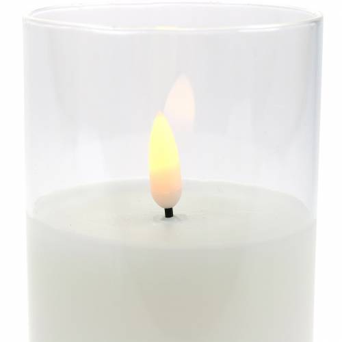 Article Bougie LED en verre cire véritable blanc Ø7.5cm H10cm