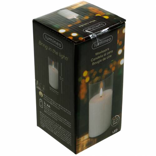 Article Bougie LED en verre cire véritable blanc Ø7.5cm H10cm