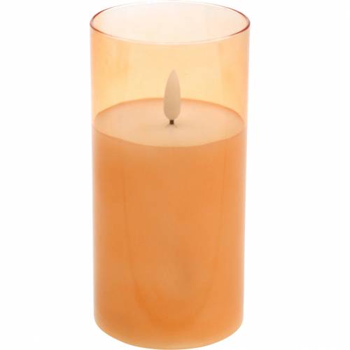 Floristik24 Bougie LED dans un verre cire véritable orange Ø7.5cm H10cm