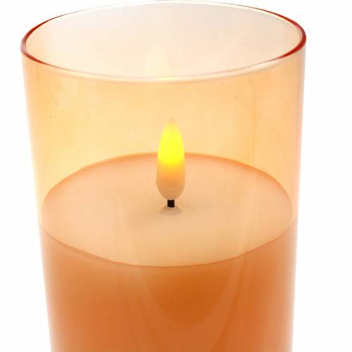 Article Bougie LED dans un verre cire véritable orange Ø7.5cm H10cm