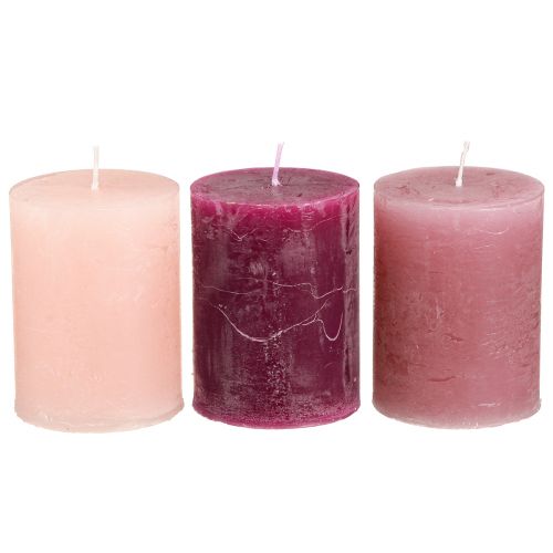 Article Bougies Bougies Pilier Baies Roses 3 Couleurs 60x80mm 12 pcs