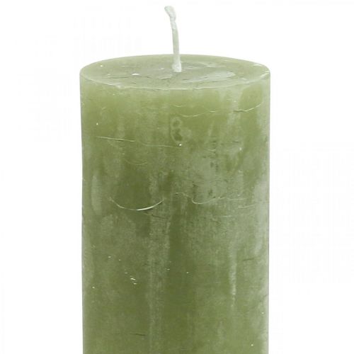 Article Bougies de couleur unie bougies pilier vert olive 50×100mm 4 pcs