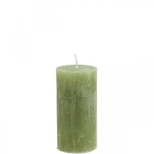 Article Bougies de couleur unie bougies pilier vert olive 50×100mm 4 pcs