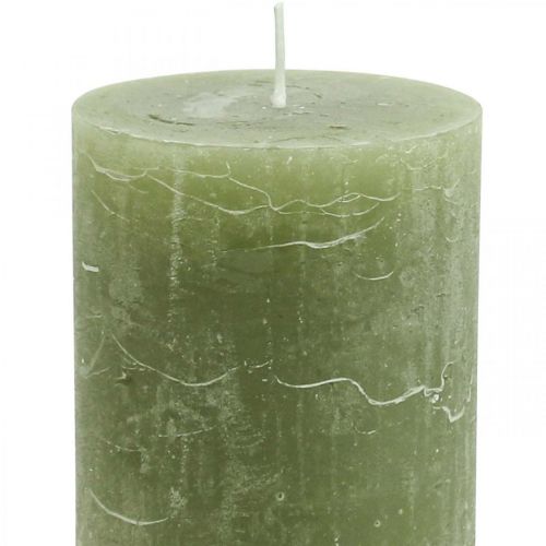 Article Bougies colorées unies bougies pilier vert olive 70×100mm 4pcs