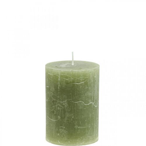 Bougies de couleur unie bougies pilier vert olive 70×100mm 4 pcs