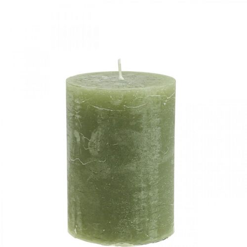Article Bougies de couleur unie bougies pilier vert olive 85×120mm 2pcs
