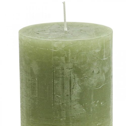 Article Bougies de couleur unie bougies pilier vert olive 70×80mm 4 pcs
