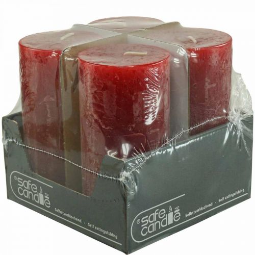 Floristik24 Bougies colorées Rouge Rustique auto-extinguible 70×140mm 4pcs