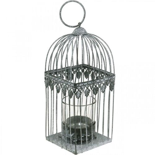 Floristik24 Décoration de bougie, cage à oiseaux avec verre photophore, lanterne en métal, décoration de mariage, lanterne 22cm