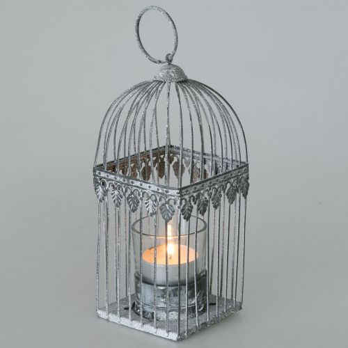 Floristik24 Décoration de bougie, cage à oiseaux avec verre photophore, lanterne en métal, décoration de mariage, lanterne 22cm