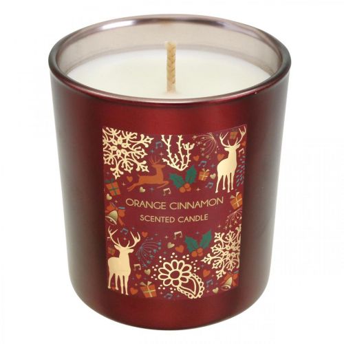 Bougie parfumée Noël orange, cannelle bougie verre rouge Ø7/ H8cm