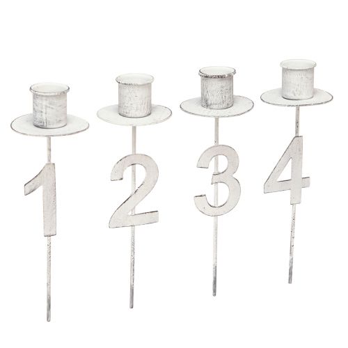Article Bougeoir de l&#39;Avent avec épine et chiffres blanc H11cm 4 pcs