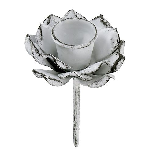 Floristik24 Bougeoir en forme de fleur blanc shabby Ø5,8cm H6,8cm 4pcs