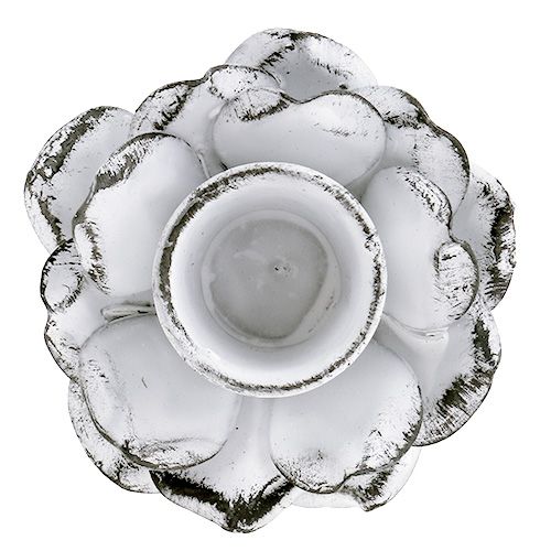Floristik24 Bougeoir en forme de fleur blanc shabby Ø5,8cm H6,8cm 4pcs