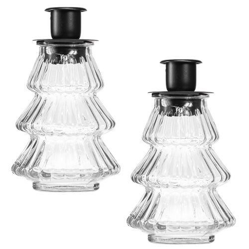 Floristik24 Bougeoir en verre pour bougies bâtons Sapin de Noël 13,5cm 2pcs