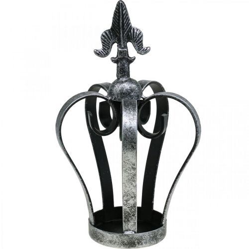 Déco couronne aspect argent vieilli métal Ø12cm H20cm