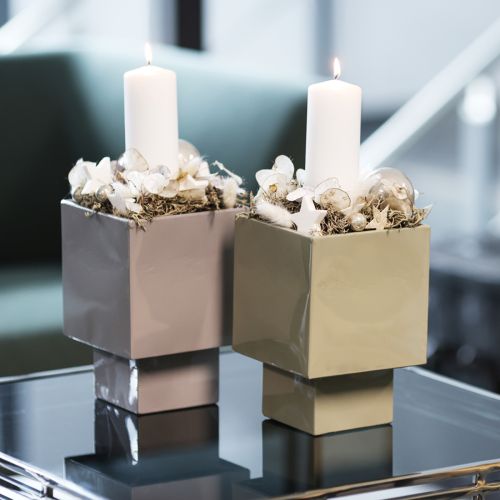 Pot de fleurs cubique gris avec socle pour une décoration moderne, 22 cm | Floristik24.be
