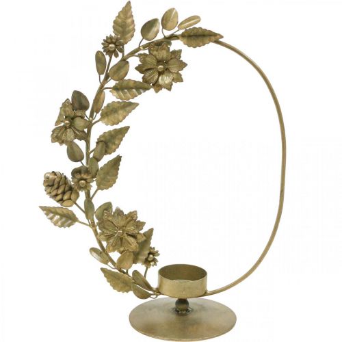 Photophore doré déco boucle fleurs cônes H29,5cm
