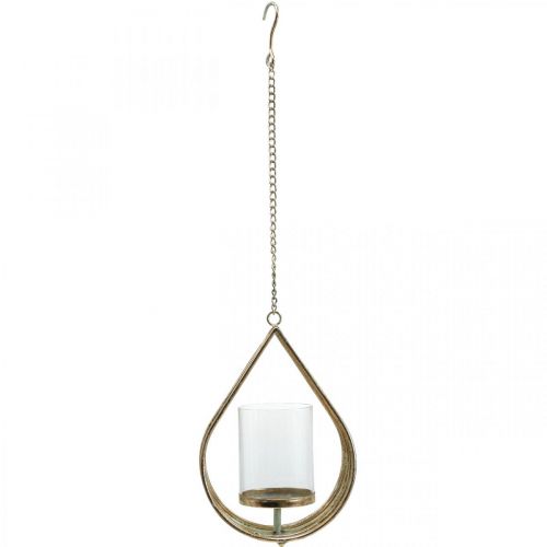 Article Lanterne suspendue photophore métal goutte d'or H22,5cm
