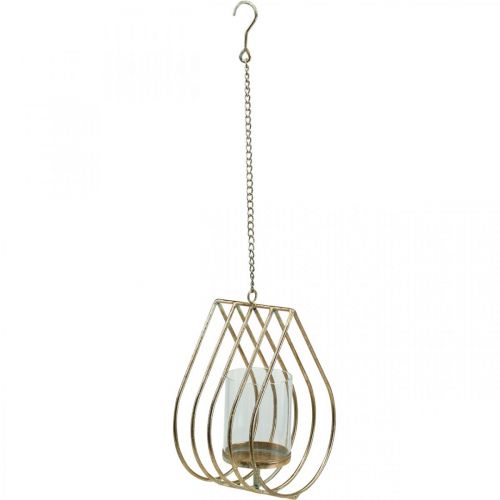 Lanterne suspendue photophore métal goutte d&#39;or H22,5cm