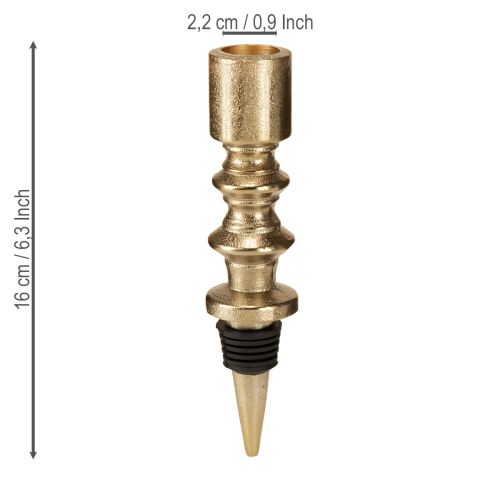 Article Bougeoir pour bouteilles en métal aspect antique doré clair H15cm