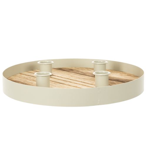Porte-bougies pour quatre bougies coniques, plateau rond en bois, 25 cm | Floristik24.be