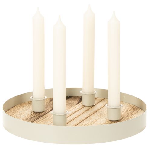Porte-bougies pour quatre bougies coniques, plateau rond en bois, 25 cm | Floristik24.be