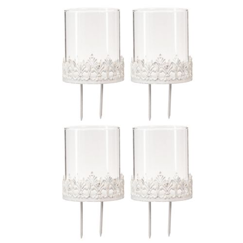 Floristik24 Bougeoir avec photophore épine blanc H8cm 4 pcs