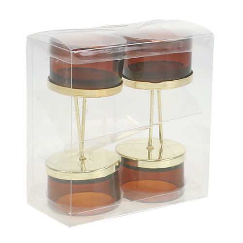 Floristik24 Bougeoir avec verre or, marron 4pcs